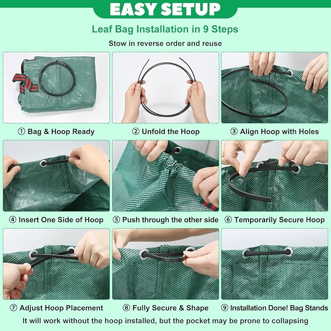 72 & 32 Gallon Reusable Yard Waste & Lawn and Leaf Bags with Handles - Tear Resistant PP Garden Trash Bags for Seasonal Cleanup, Patio, Lawn & Leaf Collection, Grass Clippings, Collapsible with Gloves