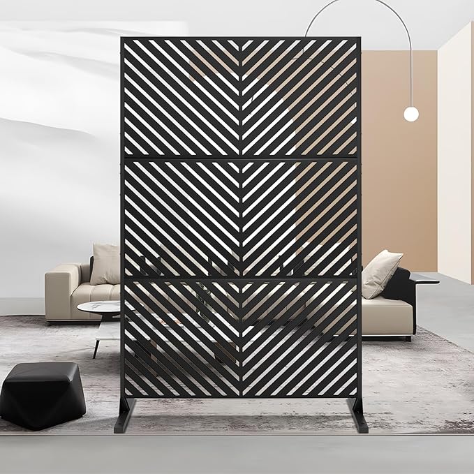 72" H×47" W Metal Privacy Screen, Outdoor Indoor Privacy Screens with Stand Panels, Free Standing Decorative Privacy Screen for Patio