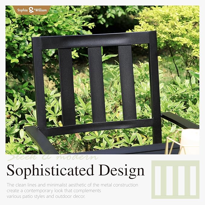 Sophia & William Patio Table and Chairs Set, Outdoor Dining Set for 4, 5 Piece Metal Patio Furniture, 37" Black Square Table(Stripe)