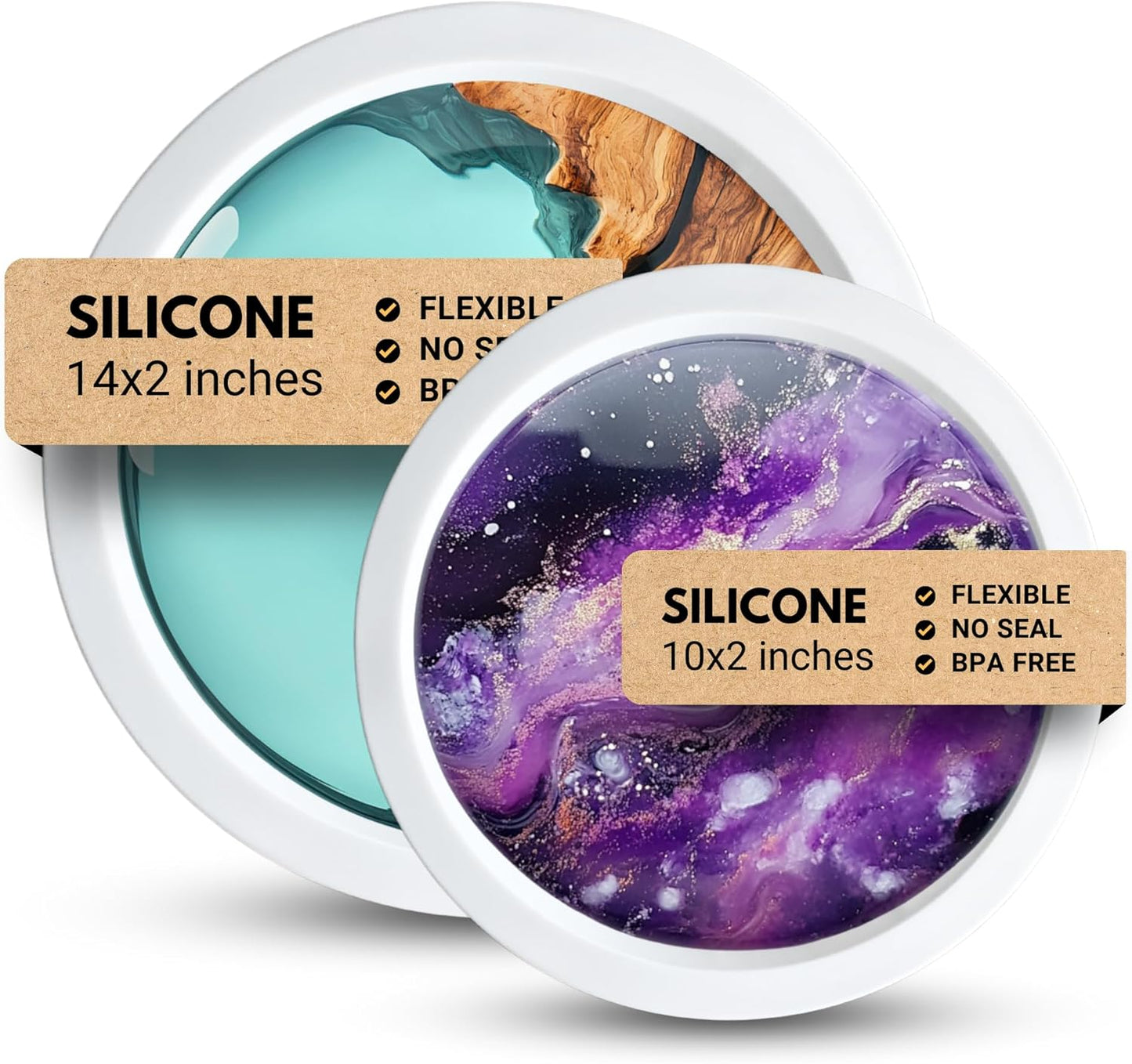 Alaskey® Premium Round Resin Table Silicone Mold 14"x2" and 10"x2" | Durable, Reusable, No Seal Required | Large Epoxy Resin Mold for DIY River Table, Coasters, Cutting Boards, Charcuterie, and Crafts