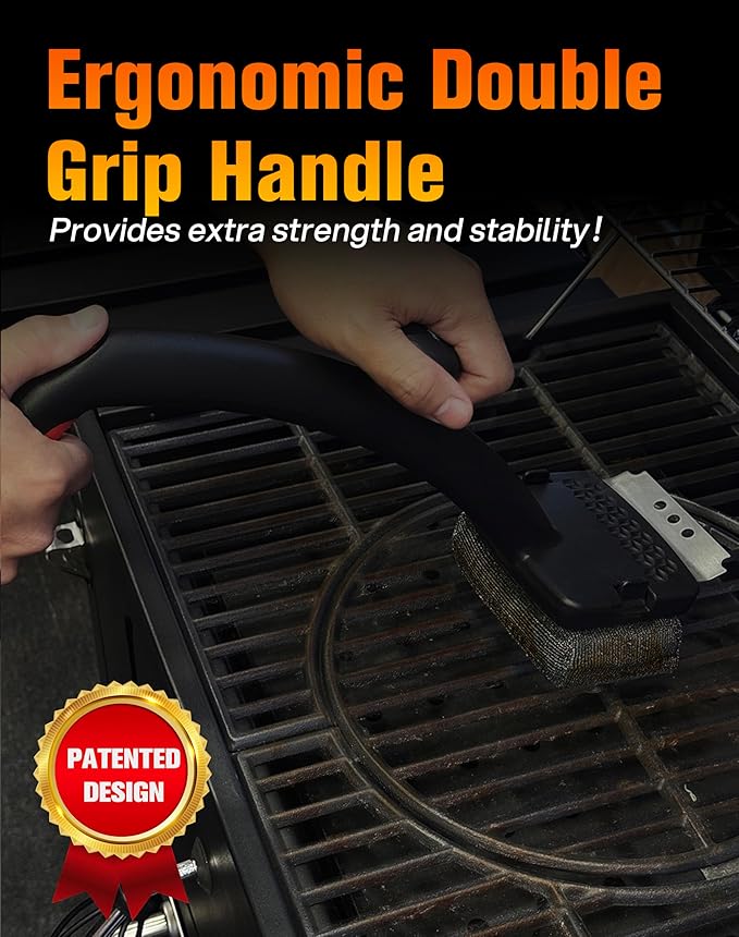 Grill Brush Bristle Free, Grill Brush for Outdoor Grill, Grill Brush and Scraper, Steam Grill Cleaner Brush with Replaceable Steel Fiber Woven Cleaning Head for Grill/Smoker/Gas/Charcoal Grill