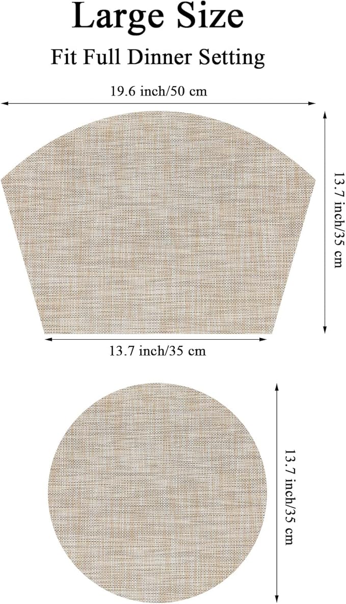 SHACOS Large Size Wedge Shape Placemats with Centerpiece Round Mat Set of 5 Round Table Place Mats Washable Dining Table Placemats Reversible, Beige