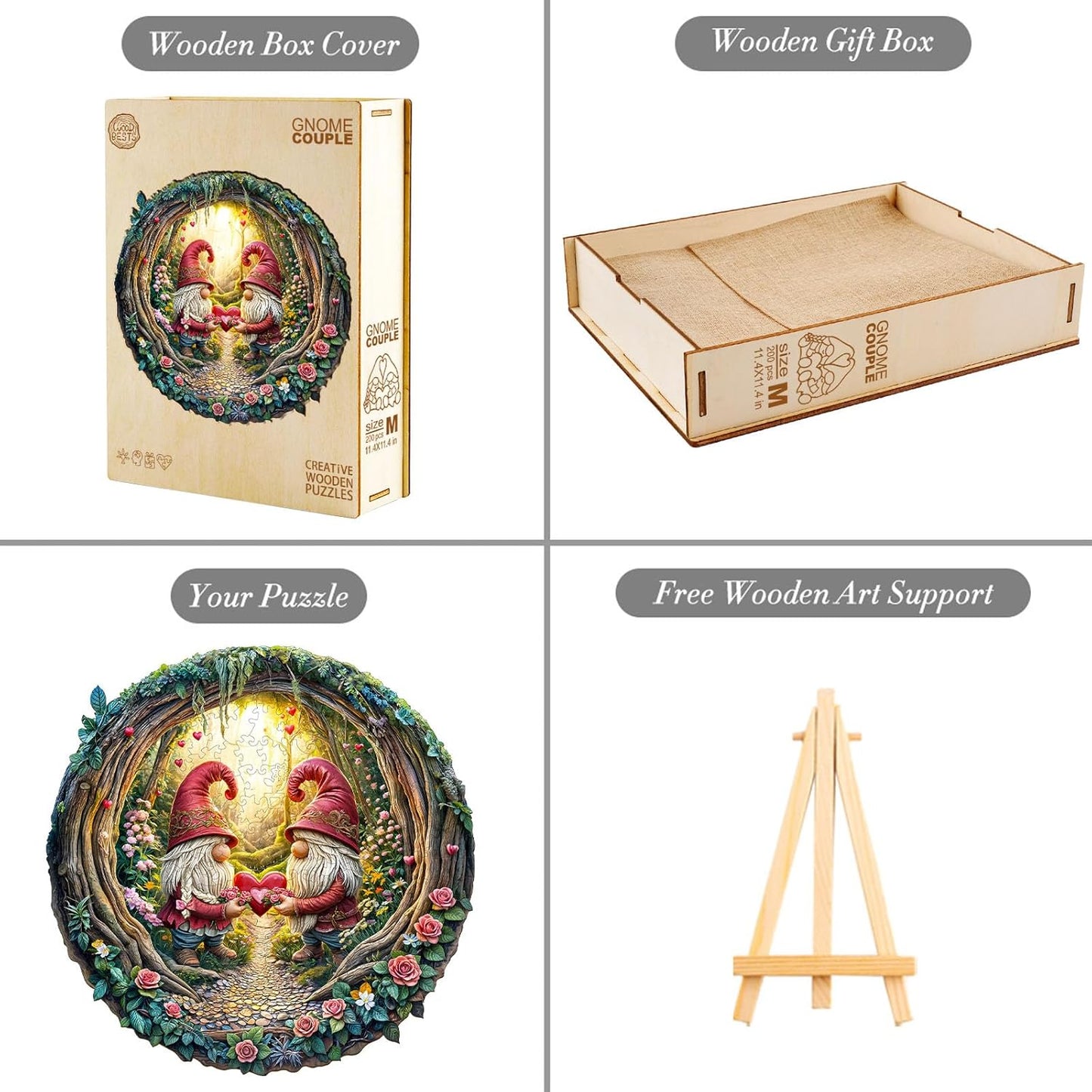 KAAYEE Wooden Puzzles for Adults, 3D Visual Effect Gnome Couple Wooden Jigsaw Puzzle Unique Shape Wood Puzzle Adult, 3D Effect Flat Puzzle Birthday Family Games (S-8.5 * 8.4in-100pcs)