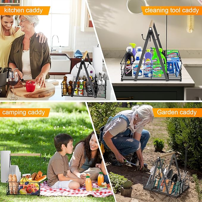 Grill Caddy with Paper Towel Holder, Picnic BBQ Condiment Utensil Organizer Caddy for Camping, Rv, Camping Accessories, Camping Essential, Camper Must Haves, Barbecue Tool Sets