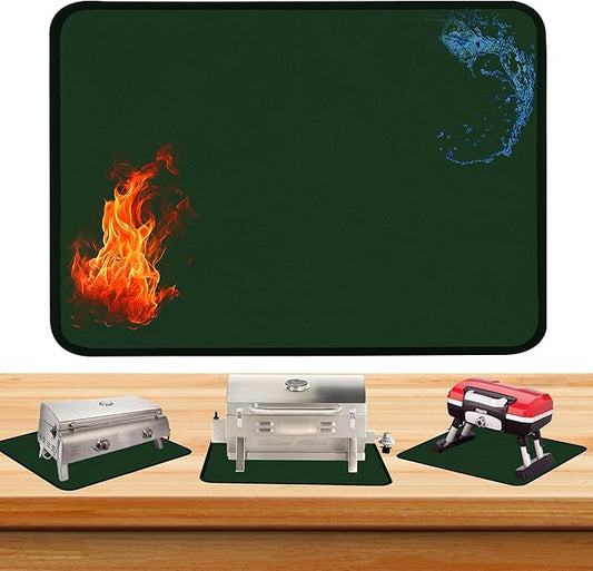 Green 24x36 Inchs Heat Resistant Mat for Outdoor Grill Table,Fireproof Under Blackstone Griddle BBQ Mat,Air Fryer Mat,Indoor Fireplace Mat, Protect Your Table and Outdoor Grill Table（0.04in Thickness）