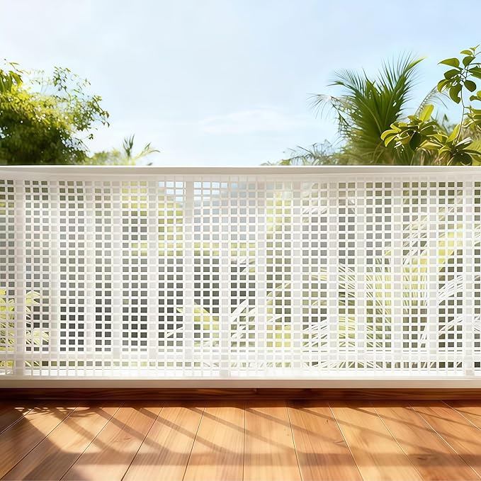 PotatoLife Plastic Wire Mesh Fence, Balcony Fence for Baby and Pets, Safety Fence, Stair Protector, Poultry, Garden, Tree Support, Durable Material, Free Zip Ties (White, 15.7'' x 20')