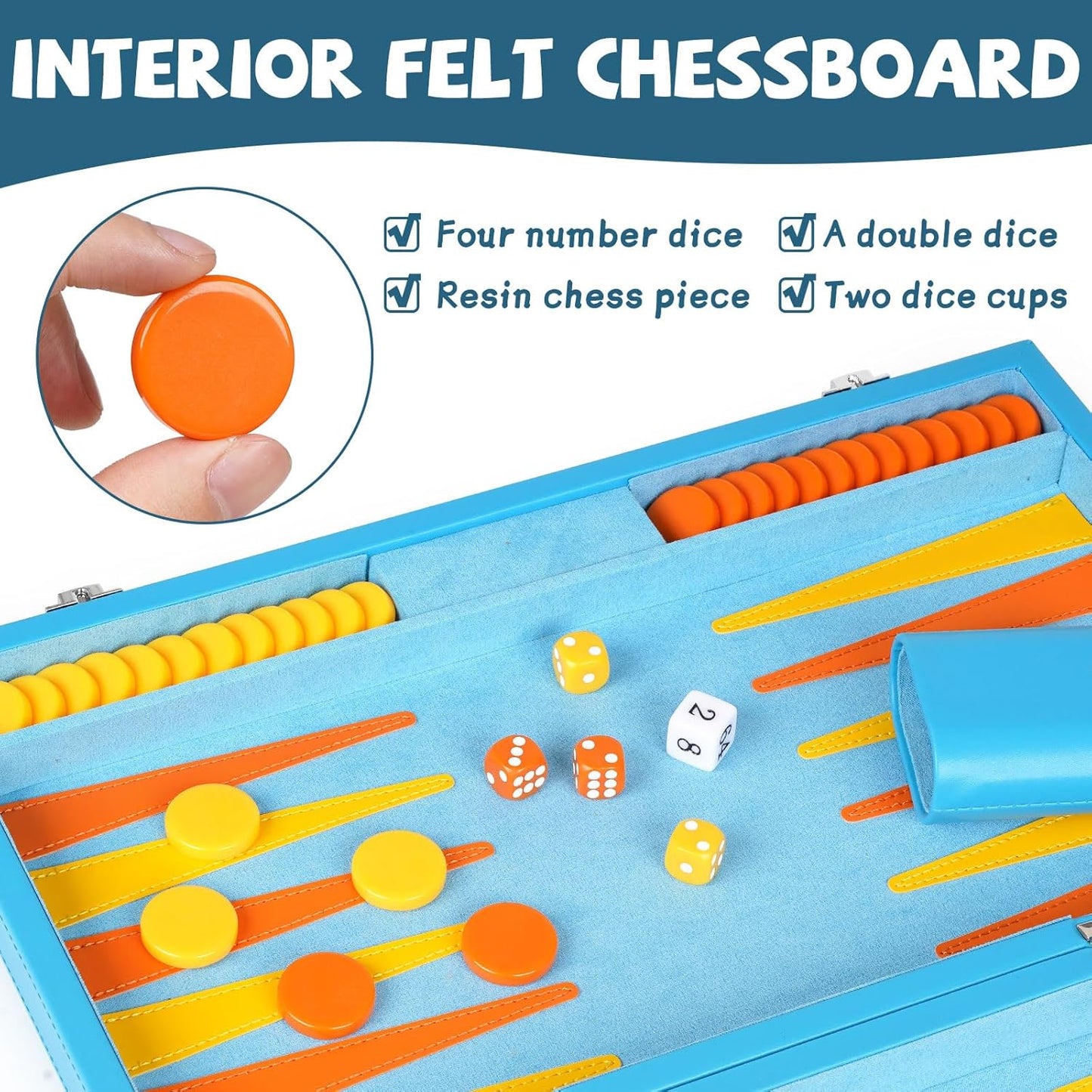 Backgammon Set, 15 Inches Classic Board Game with Leather Case, Geometric Leather Backgammon Game, Folding Portable Travel Strategy Backgammon Game Set for Adults