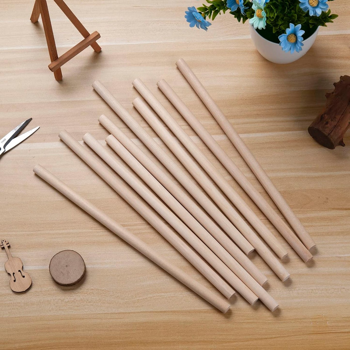 1/2 x 15 Wooden Dowels Wooden Sticks for Crafts, 10 PCS Macrame Wood Dowel Rods, Unfinished Hard Wood Sticks for Crafting, Arts and DIYers, Tiered Cake Support and Wedding Ribbon Wands