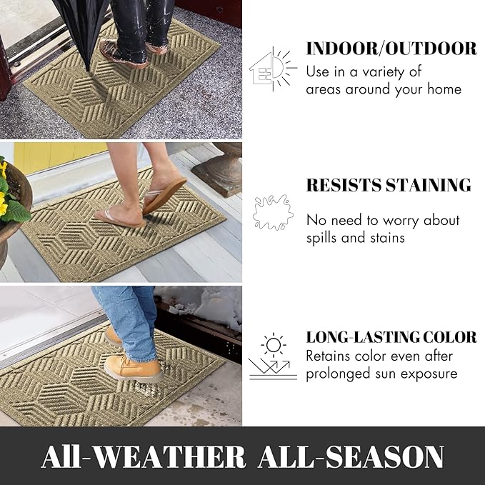 Yimobra Large Door Mat 47x24, All-Season Waterproof Outdoor Mats for Front Door Entrance with Drainage Holes, Heavy Duty Non-Slip Doormat for Garage Patio Entryway Indoor, Beige