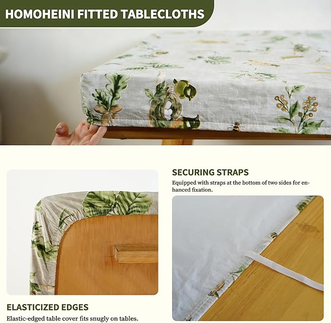 Rectangle Picnic Table Cloth, Elastic Waterproof Fitted Vinyl Tablecloths for 5 Foot Tables, Wipeable Flannel Backed Table Covers for Dining, Camping, Outdoor(Magpie,36"x60")