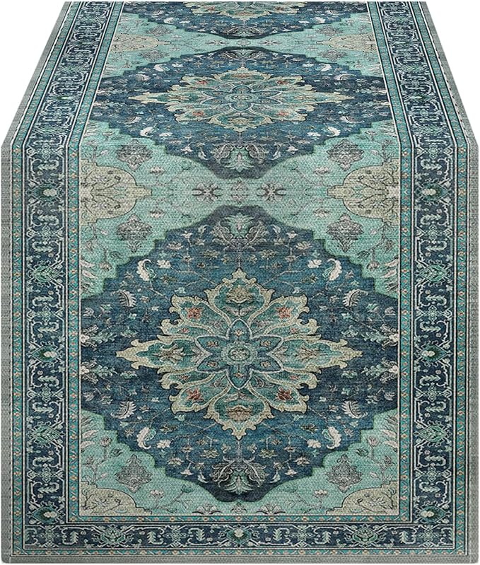 OYIMUA Boho Floral Pattern Summer Table Runner 72 Inches Long Teal and Blue Runners for Tables Rustic Spring Fall Decorations for Home Indoor and Outdoor Party Decor