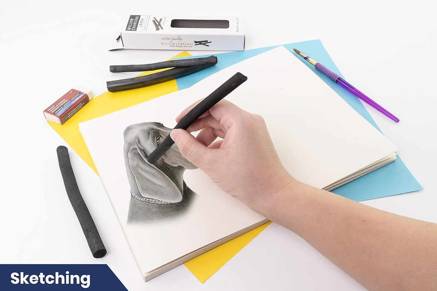 Pacific Arc 2 Pack Large Vine Charcoal Stick 5/Pkg, Soft, Black, Thick Willow Charcoal for Sketching and Drawing