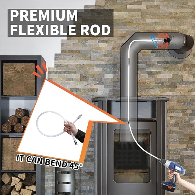 Sealegend 46 Feet Chimney Cleaning Kit Chimney Brush, Chimney Sweep Kit and Chimney Cleaning Logs Fireplace Tools Set with 14 Flexible Rods