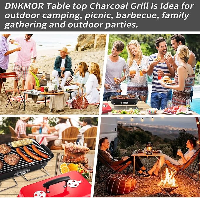 Portable Charcoal Grill, Tabletop Outdoor Barbecue Smoker, Small BBQ Grill for Outdoor Cooking Backyard Camping Picnics Beach,BLACK
