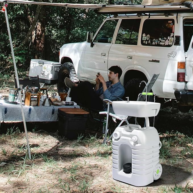 Yescom 45L Portable Sink Hand Wash Station with Foot Pump & Wheel 12Gallon Camping Sink with Soap Dispenser for Washing Hands, Fruits Ideal for RV Travel Outdoor Picnic Barbecue Party Food Booth