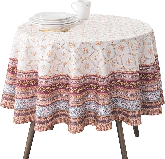 Maison d' Hermine Table Cloth Round Table 100% Cotton 69 Inches Fall Tablecloth Reusable Everyday Use for Thanksgiving Christmas Decorations Dining Farmhouse Party (Fair Isle)