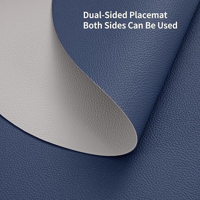 Myir JUN Placemats, Dual-Sided Placemats Waterproof Faux Leather Placemats Set of 6 Place Mats and Coasters Non-Slip Washable Table Mats for Dining Table (Light Gray Blue, Set of 6)