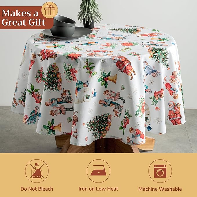 Maison d' Hermine Table Cloth Round Table 100% Cotton 63 Inches Fall Tablecloth Reusable Everyday Use for Thanksgiving Christmas Decorations Dining Farmhouse Party (Chromo)