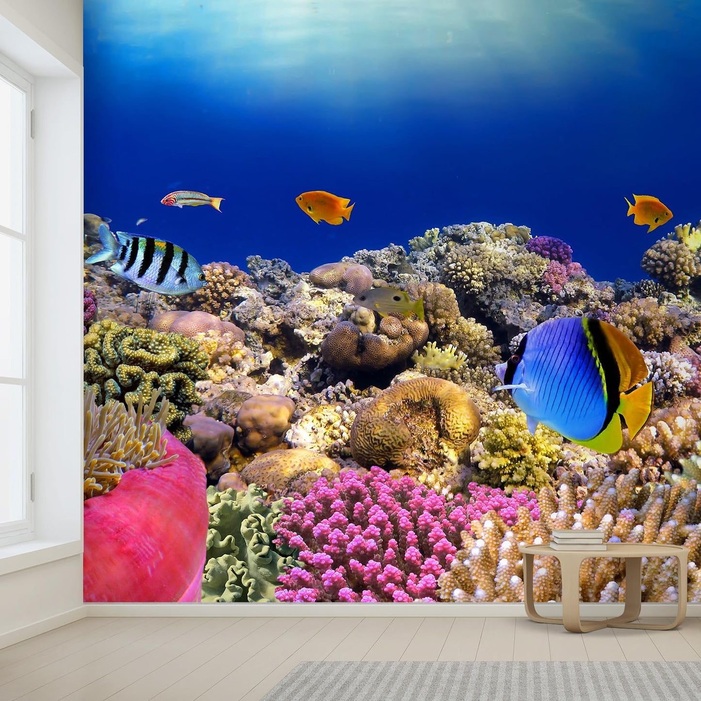 wall26 Removable Wall Sticker/Wall Mural Tropical Blue Fish Coral Reef Ocean Seascape Nature Wilderness Photography Nautical Landscape Decorative for Living Room, Bedroom, Office - 96x144 inches