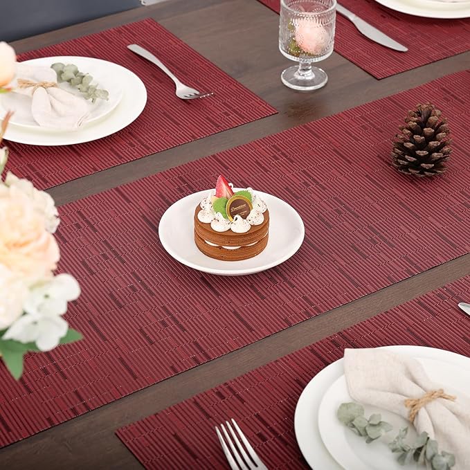 Myir JUN Table Runner, Vinyl Table Runner Indoor 55 Inch Long Arbitrarily Cropped Runner for Table Heatproof for Home Party (Red, 15 x 55 inch)