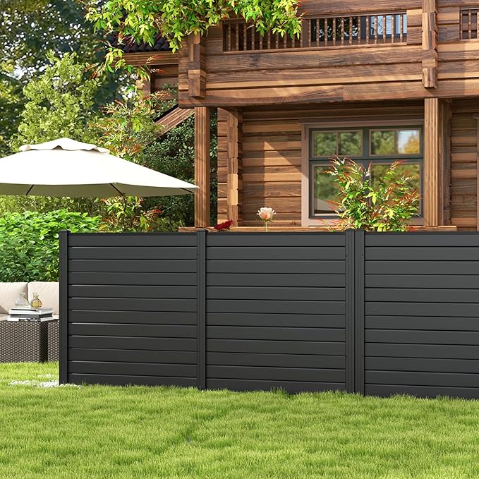 Giantex Air Conditioner Fence 2 Panels - 48''W x 48''H Outdoor Privacy Screen with Upgraded Metal Stakes, PVC Trash Can Enclosure, Decorative Garden Fences for Patio Lawn AC Unit Pool Pump, Black