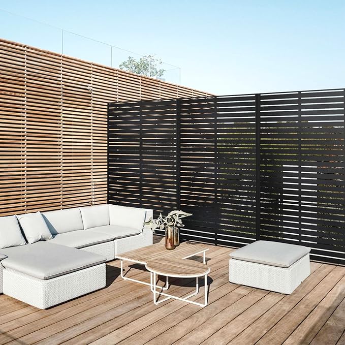 72" H×47" W Metal Privacy Screen, Outdoor Indoor Privacy Screens with Stand Panels, Free Standing Decorative Privacy Screen for Patio