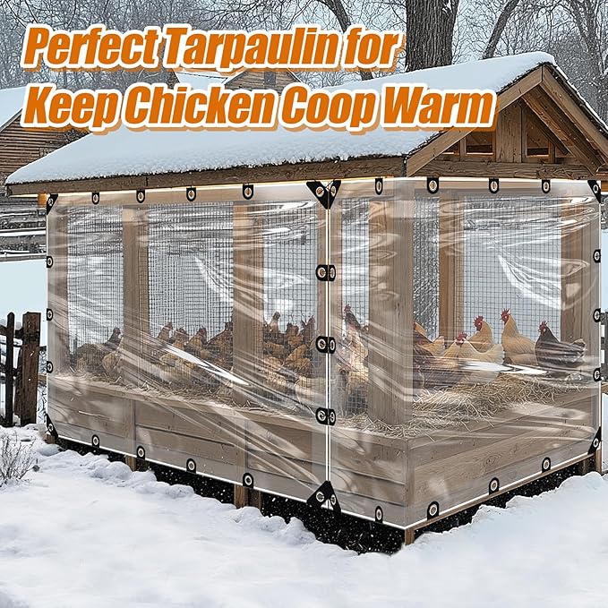 8x10ft Anti-Tear Clear Tarp Waterproof for Patio Winterizing - 2pcs Windproof Poly Tarpaulin, Heavy Duty Transparent Enclosure with Grommets for Covering Chicken Coops Greenhouse Garden Plants