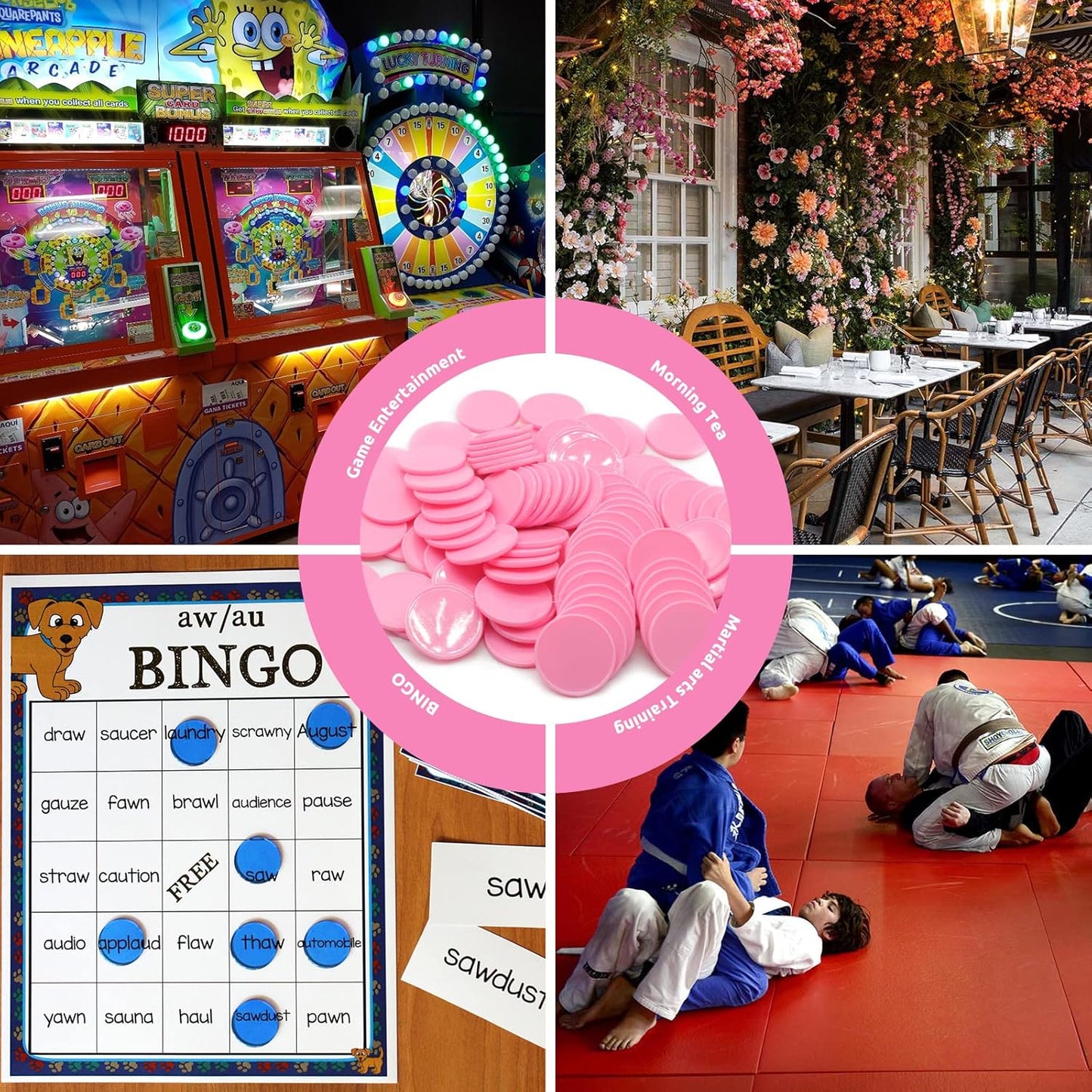 Set of 100 Opaque Plastic Learning Counters Mini Poker Chips Game Tokens with Storage Box (Pink, 1 Inch)