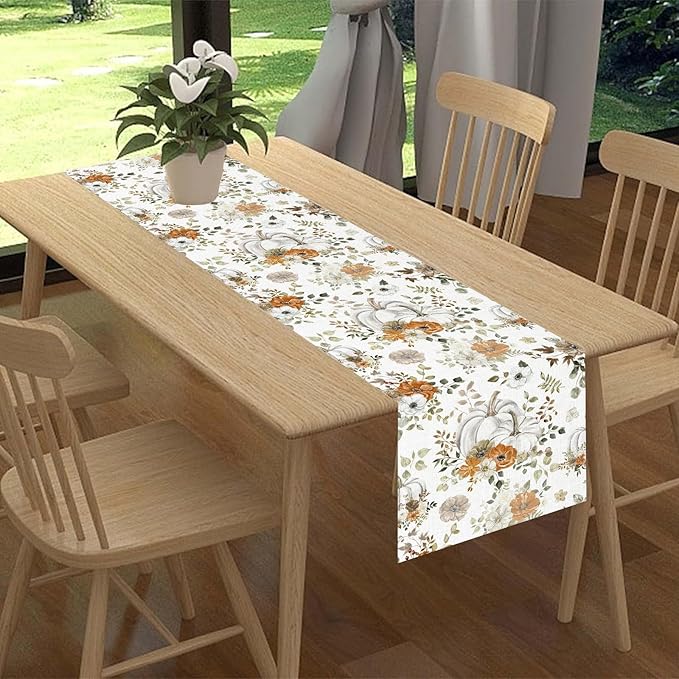 Fall Table Runner, Farmhouse Seasonal Autumn Pumpkin Harvest Thanksgiving Rustic Coffee Table Center Decor for Home Kitchen Dining Patio Holiday Party Indoor Outdoor Table Decorations, 13"x90" Inch