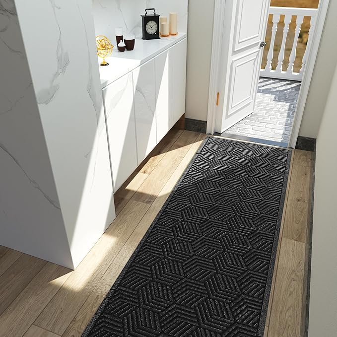 Yimobra Outdoor Indoor Runner Mat 72x24, All-Season Waterproof Entrance Mat for Front Door with Drainage Holes, Heavy Duty Non-Slip Doormat for Garage Patio Entryway, Black