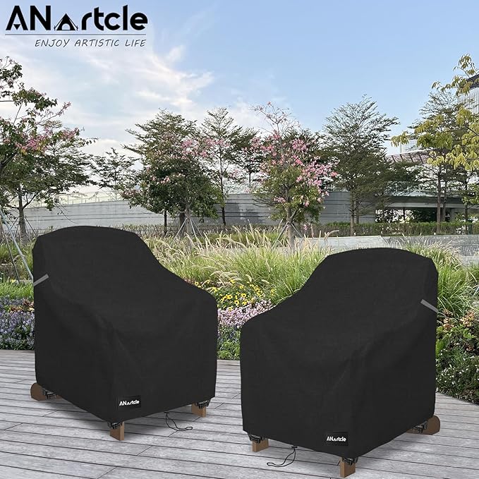 Patio Chair Covers,600D Waterproof Heavy Duty Outdoor Lawn Patio Furniture Covers,Patio Swivel Chair Covers for Outdoor Furniture,(32W x 35D x 36H inches) Black