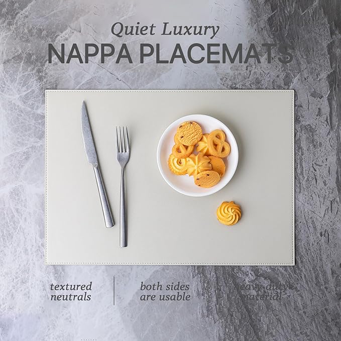 Faux Leather Placemats Set of 8 Vinyl Washable Wipeable Table Mats for Kitchen Dining Table Heat Resistant Waterproof Modern Indoor/Outdoor Placemats Non-Slip Easy Clean Place Mats-Cream White