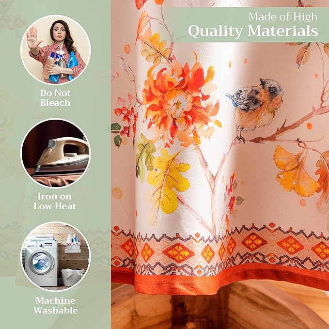 Maison d' Hermine Table Cloth Round Table 100% Cotton 69 Inches Fall Tablecloth Reusable Everyday Use for Thanksgiving Christmas Decorations Dining Farmhouse Party (Kelim - Prairie)