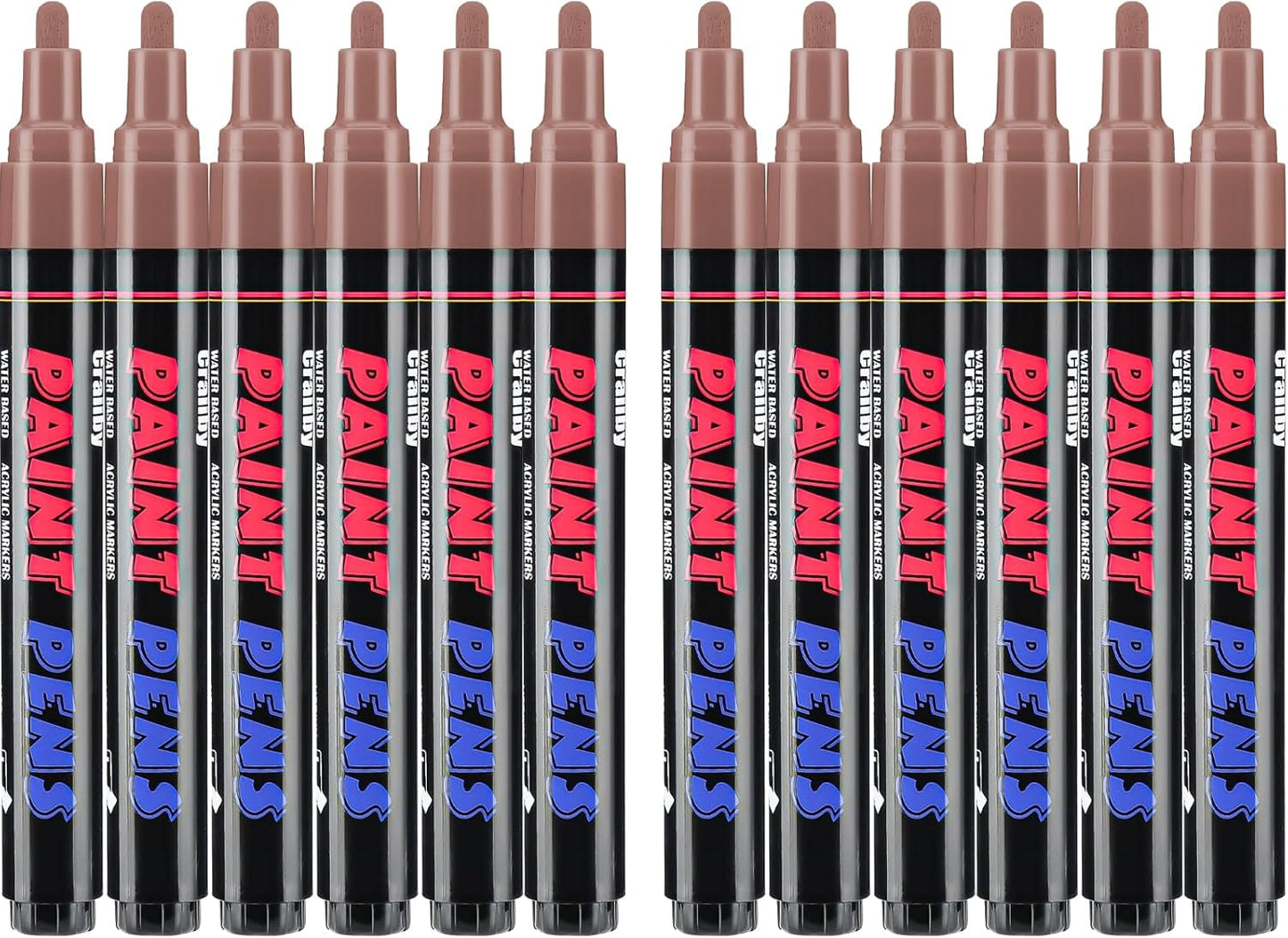 Brown Paint Pens Paint Markers - 12 Pack Permanent Quick Dry Waterproof Marker Pens for Rocks Wood Fabric Plastic Canvas Glass Mugs Metal Tire Stone