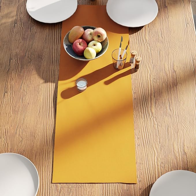 Encasa XO Table Runner 13"x36" Long | Cotton Canvas Fabric | Mango Solid Color | Machine Washable & Durable