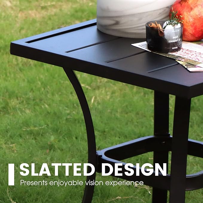 VICLLAX 18" Outdoor Side Table Small Patio End Table Square Bistro Coffee Table, Black