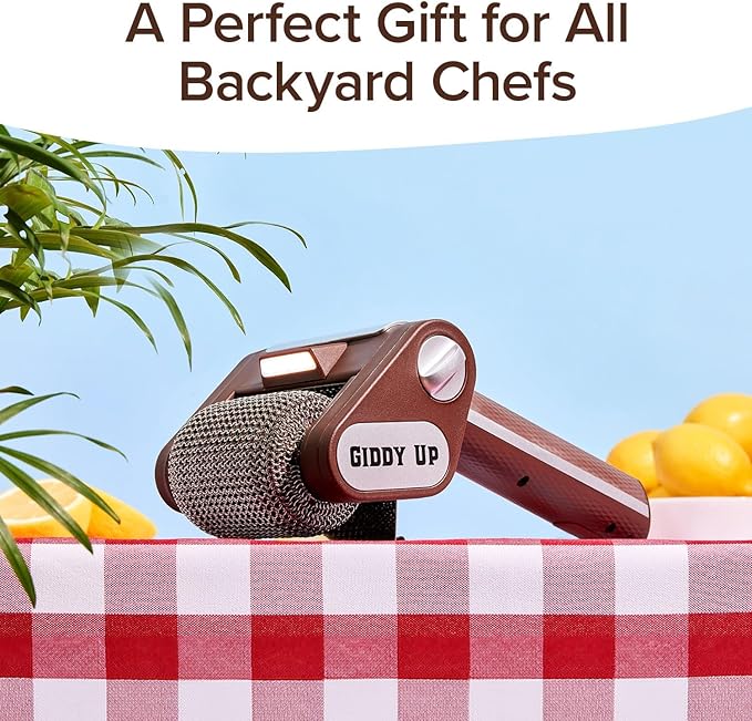 Horsepower Giddy Up GOLD Bristle-Free Spinning Grill Brush w/LED & Longer Run Time, Cordless/Rechargeable, 304 Stainless Steel Power Roller Blasts Away Burnt-On Food, No Bristles No Preheating 350 RPM
