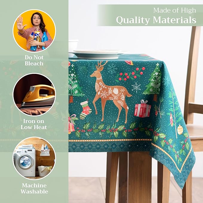 Maison d' Hermine Table Cloth Rectangle Table 100% Cotton 60 x 120 Inches Fall Tablecloth Reusable Everyday Use for Thanksgiving Christmas Decorations Dining Farmhouse Party (Hygge Christmas)