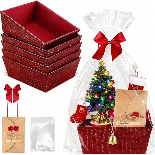 Wonderjune 20 Pcs Valentines Day Gift Baskets Empty To Fill Baskets For Gifts Empty With Gift Bag Bow Valentines Gifts Storage Basket Bulk for Wedding Party Wrapping(Wine Red)