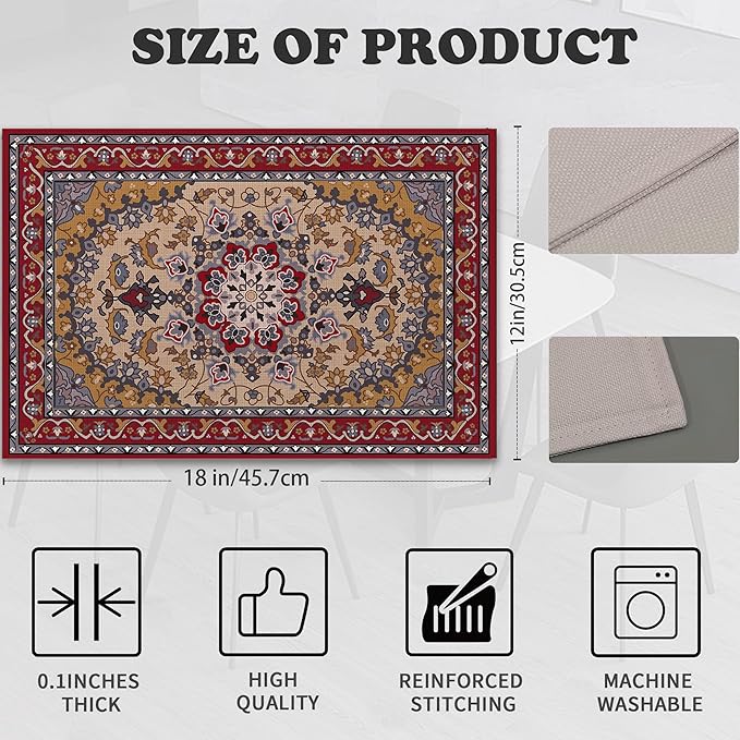 Ethnic Boho Linen Placemats Set of 6,12x18 Inch Vintage Bohemian Washable Table Mats Heat Resistant Place Mats for Home Party Kitchen Dining Decoration