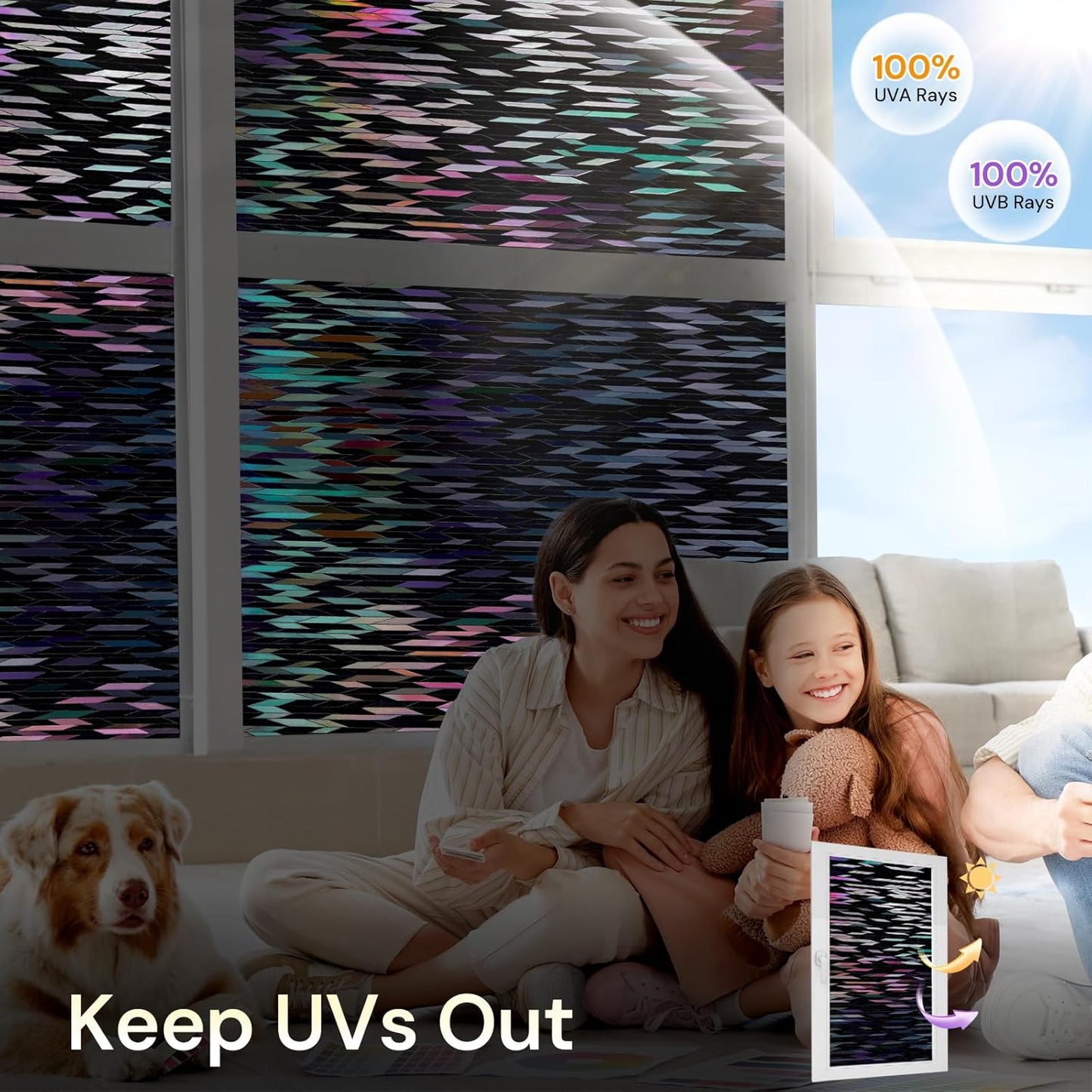 rabbitgoo Window Privacy Film, Total Blackout Window Film, Stained Glass Heat Control Glass Thermal Sticker, Room Darkening Door Cover, Anti-UV Privacy Cling with Installation Tools, 17.5" x 78.7"