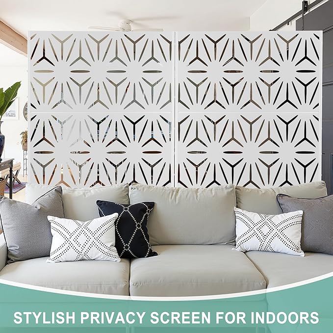 Metal Privacy Screen for Outdoor & Indoor Use, Free Standing Privacy Screen for Patio Garden Pool, 72" H x 47" W Decoative Privacy Panels, Weather Resistant, Easy Assembly (White Star)
