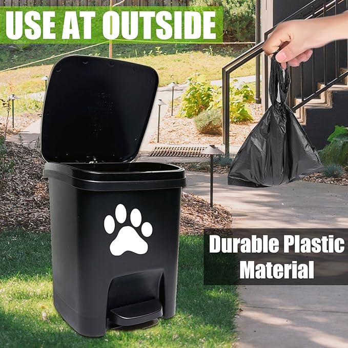 Tebiete Dog Poop Trash Can Outdoors Pet Waste Station with Lid Hands-Free Pedal Garden Yard Home with 100pc Waste Bags, Black
