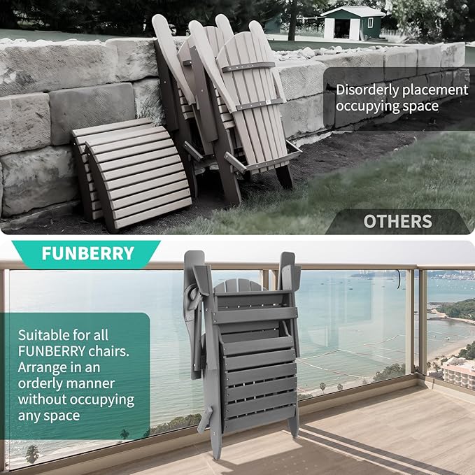 FUNBERRY Folding Adirondack Ottoman, HDPE All Weather Outdoor Foot Rest, Easy Storage Patio Footstool, Ottomans and Footstools for Outside