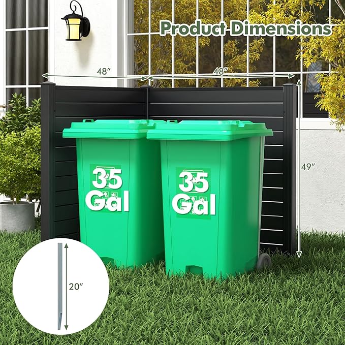 Giantex 2 Panels Outdoor Privacy Screen, 48''W x 48''H Air Conditioner Fence, Trash Can Enclosure with Stakes, PVC Vinyl Decorative Fences for Garden Patio Lawn, Easy Assembly, Black