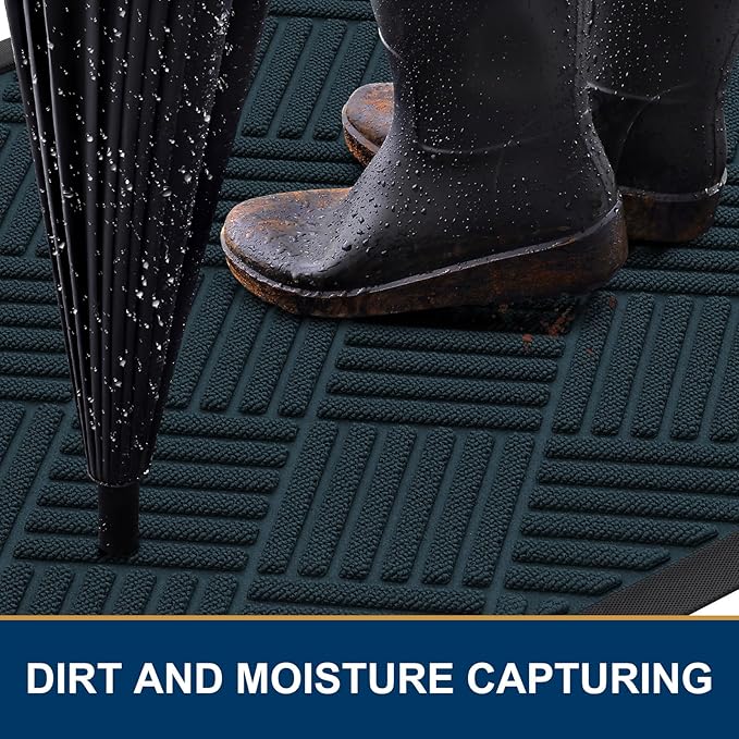 Smiry Front Door Mat Outside Entrance, Heavy Duty Outdoor Indoor Mat, Natural Rubber Doormat, Non Slip, Trap Dirt and Moisture, Easy Clean, Low Profile Patio Porch Entryway Mat, 29.5x17, Lake Blue
