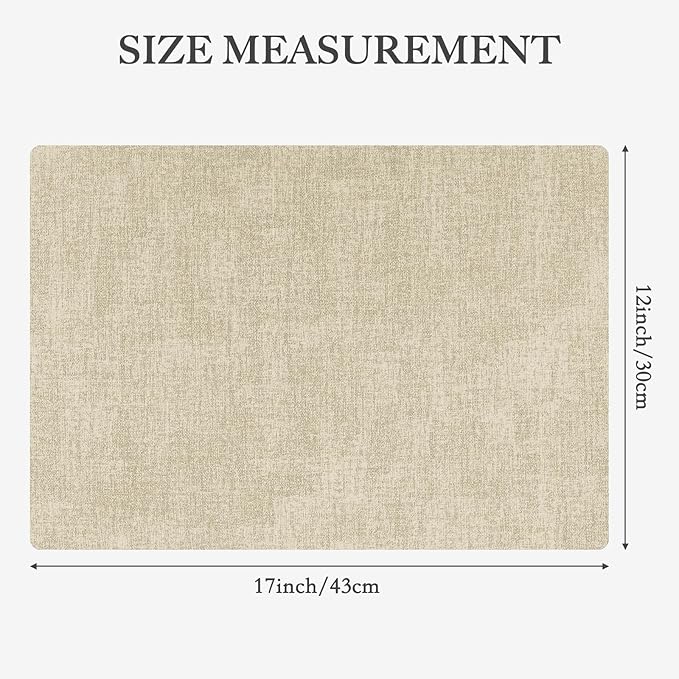 Faux Leather Heat Resistant Placemats Set of 4 – Waterproof Oilproof Wipeable Dining PU Place Mat Easy Clean Table Mats for Kitchen/Dining/Party/Holiday, Beige