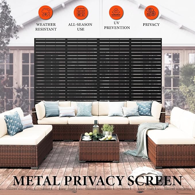 GarveeLife Metal Privacy Screen 72" h x 47" w, Outdoor Privacy Screens and Panels, Freestanding Decorative Fence for Patio Lawn Garden Deck Balcony, 3-Panel with Stand for Outdoor & Indoor Use