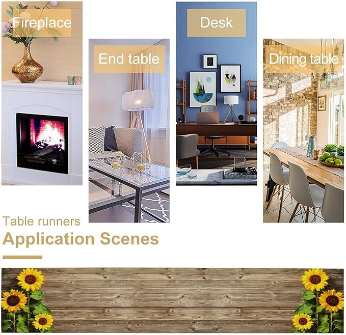 Sunflower Floral Table Runner, Country Farmhouse Vintage Spring Flower Rustic Wooden Plank Kitchen Dining Table Decoration for Indoor Outdoor Home Party Decor, 13x36inch