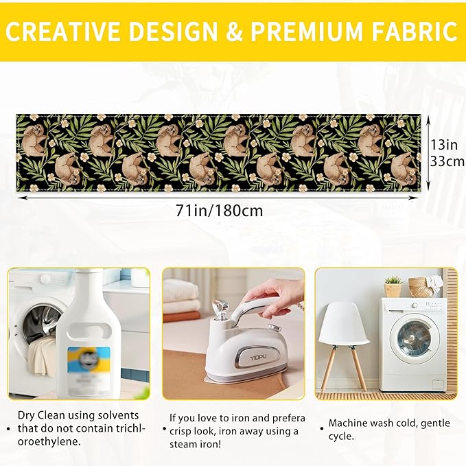 Funny Cute Sloth Flower Table Runner Dresser Scarves Seasonal Linen Tablerunner for Indoor Outdoor Kitchen Home Party Holiday Dining Table Decor 13 X 70 Inch